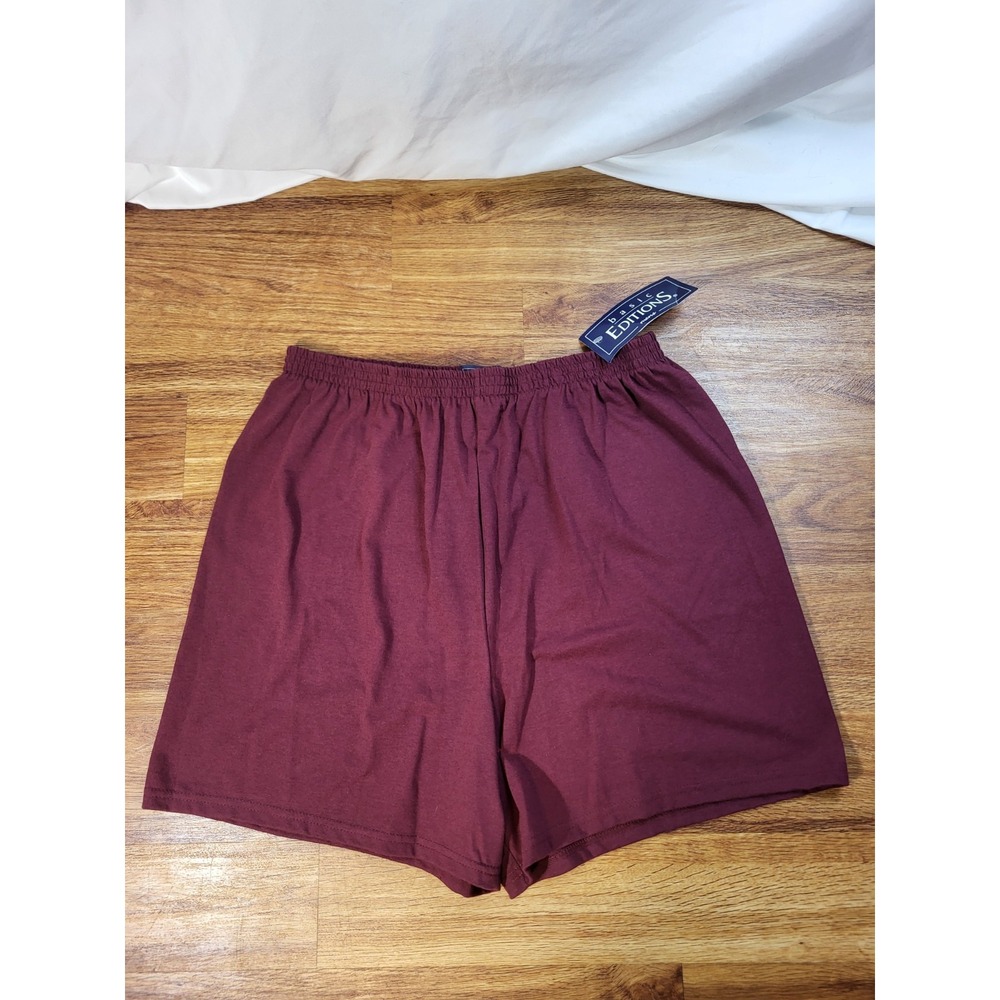 Vtge NWT Basic Editions Burgandy Red Cotton Blend Elastic Pull On Shorts